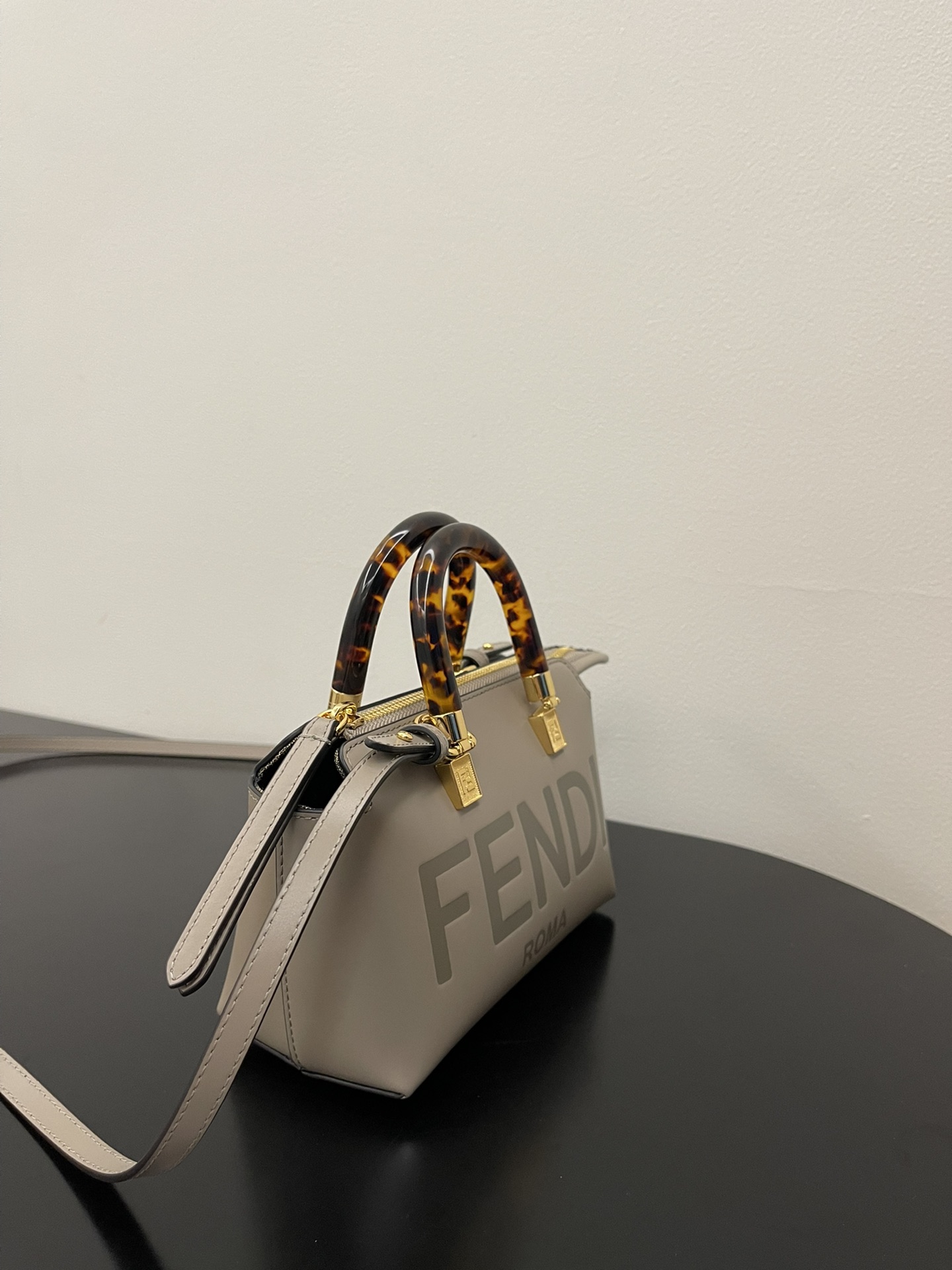 Fendi Mini By The Way Leather Boston Shoulder Bag Grey